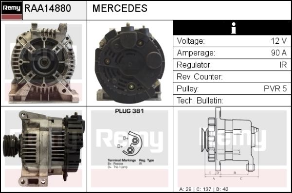 DELCO REMY Генератор RAA14880